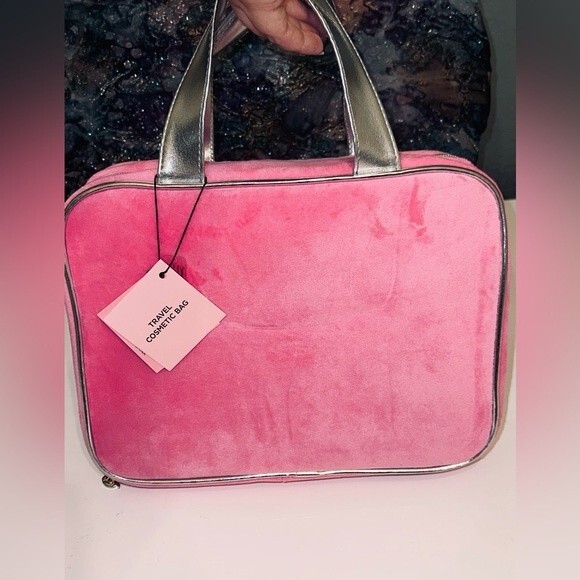 Juicy Couture Large Pink Velour Crown Cosmetic Makeup Bag NEW HTF - Picture 3 of 9